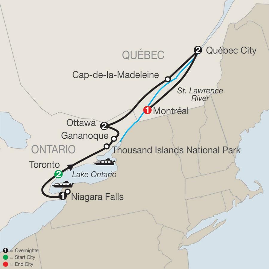 Mapa Quebec kanada s městy
