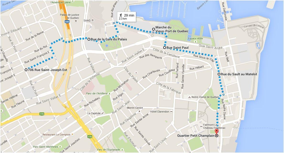 Mapa dolní Město Quebec city