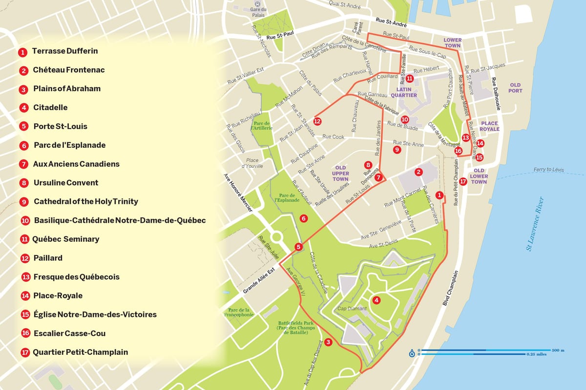 Mapa Quebec City hop on hop off