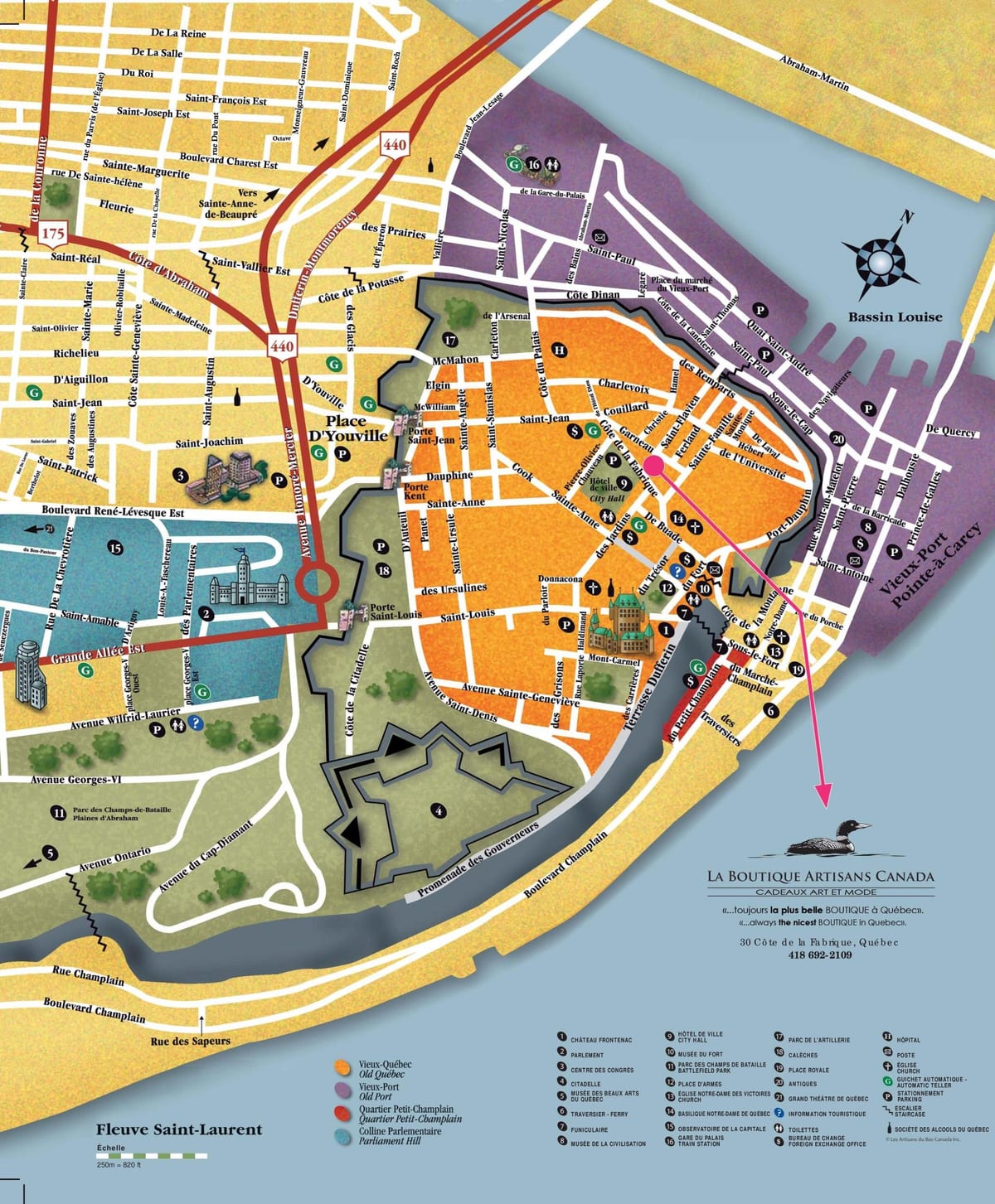 Mapa Quebec City sightseeing 