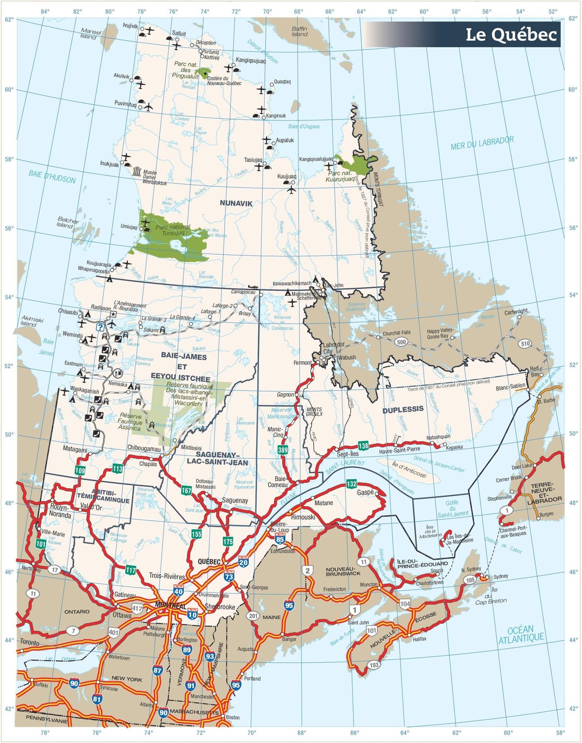 Mapa silniční Quebec kanada