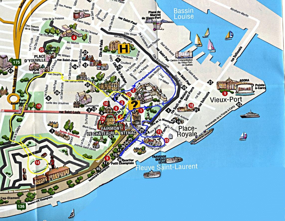 mapa old Quebec s atrakcemi