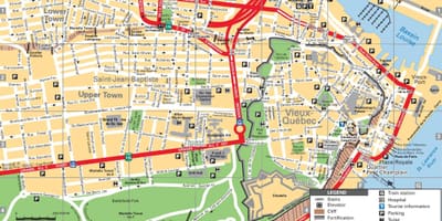Quebec City turistických atrakcí mapě